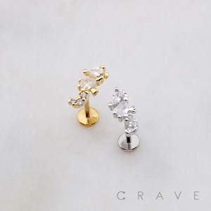 GEM CASCADE CROWN HEART PEAR TEARDROP THREADLESS (PUSH IN) 316L SURGICAL STEEL LABRET SET